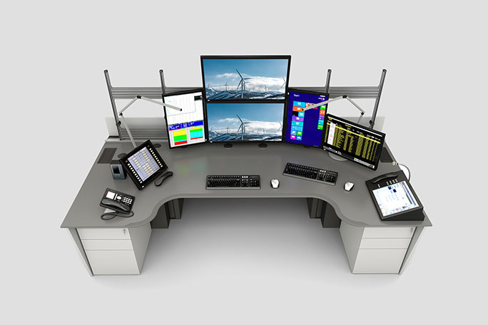 Big Desk worktop with a lot of modern technology and monitors